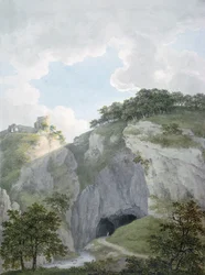 Veduta del Castello e della Grotta a Castelton, Derbyshire